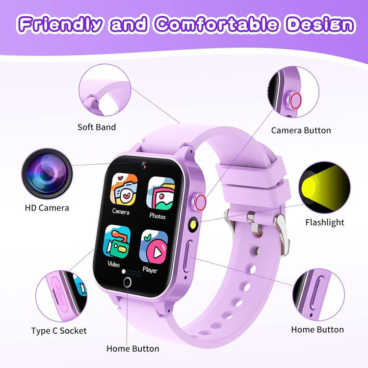 Kids Smart Watches Girls Age 5-12, 26 Games High-Resolution Touchscreen Kids Watch with Video Camera Music Player Pedometer Flashlight 12/24 Hr Educational Toys Birthday Gifts for Girls Ages 6 7 8--Rambla Store