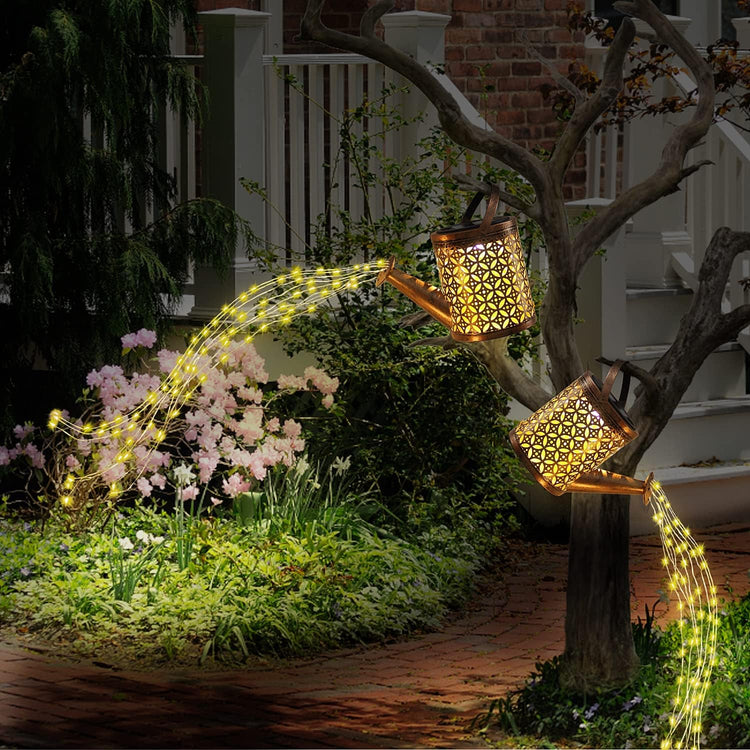 Solar Watering Can with Lights, Outdoor Solar Garden Lights,Garden Decor, Hanging Lantern Waterproof,Metal Solar Waterfall Lights for Yard Patio.