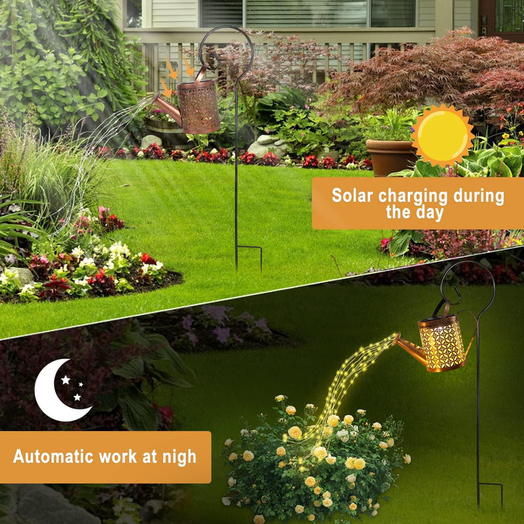 Solar Watering Can with Lights, Outdoor Solar Garden Lights,Garden Decor, Hanging Lantern Waterproof,Metal Solar Waterfall Lights for Yard Patio.