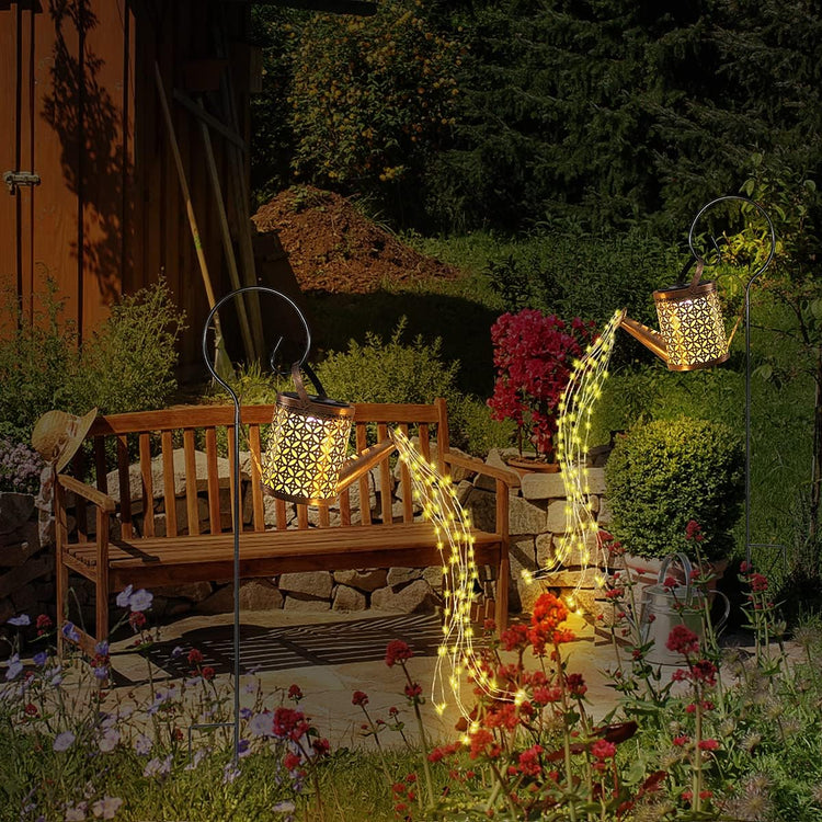 Solar Watering Can with Lights, Outdoor Solar Garden Lights,Garden Decor, Hanging Lantern Waterproof,Metal Solar Waterfall Lights for Yard Patio.