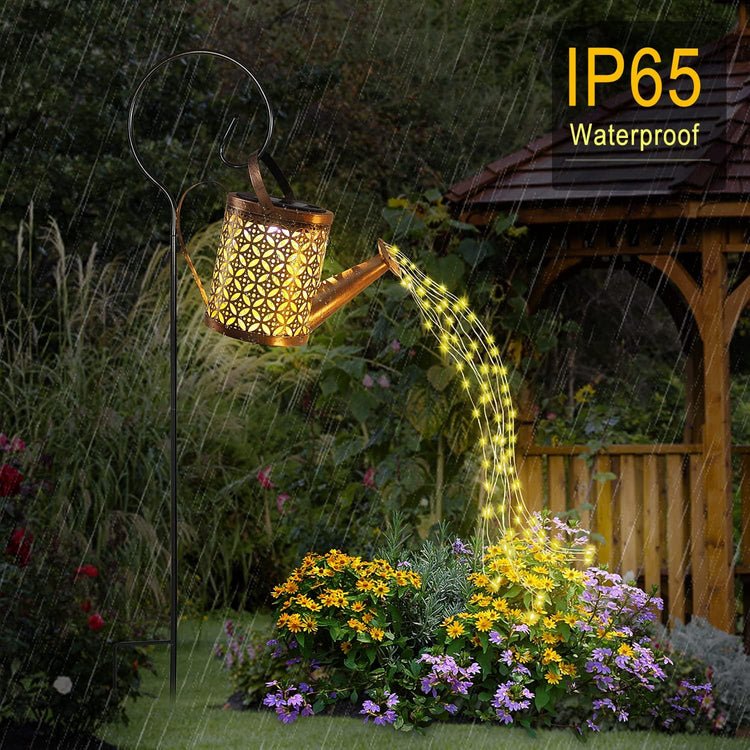 Solar Watering Can with Lights, Outdoor Solar Garden Lights,Garden Decor, Hanging Lantern Waterproof,Metal Solar Waterfall Lights for Yard Patio.