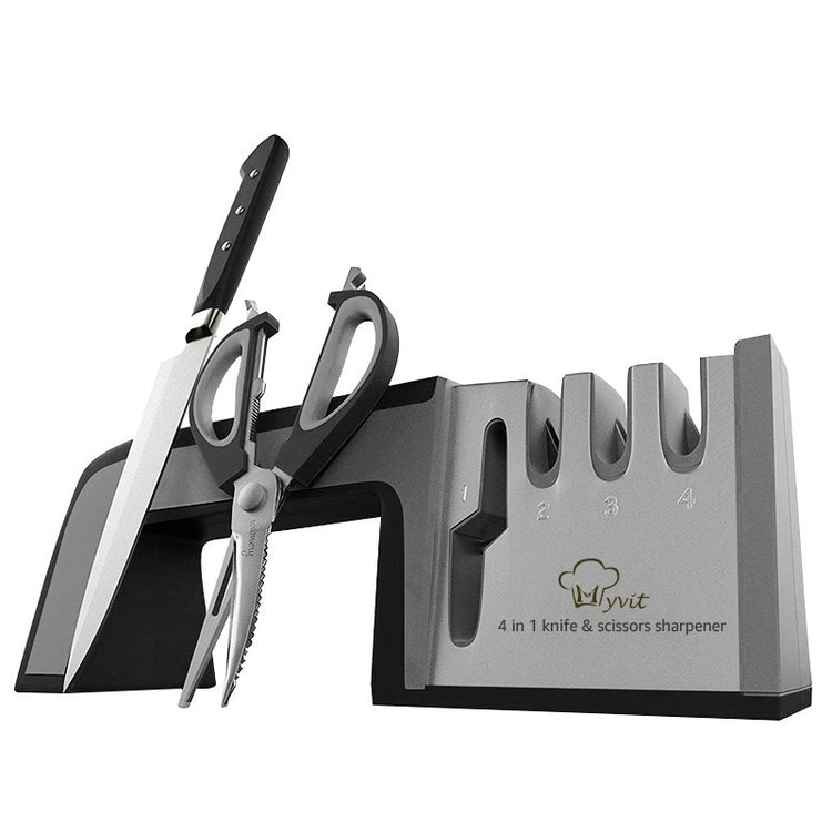 A Four-in-one Family Uses A Sharpener To Sharpen A Kitchen Knife-0-Rambla Store