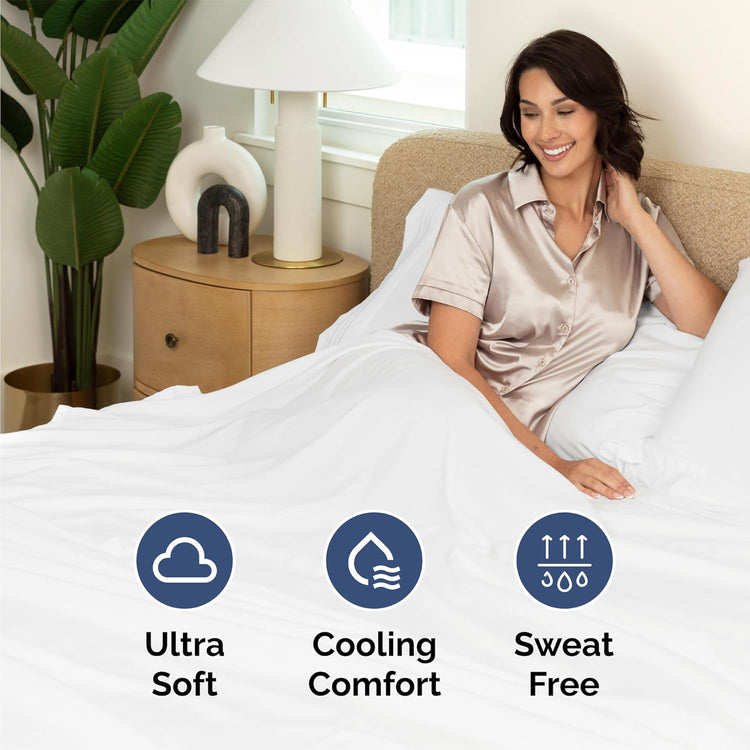 Queen Size 4 Piece Sheet Set - Comfy Breathable & Cooling Sheets - Hotel Luxury Bed Sheets for Women & Men - Deep Pockets, Easy-Fit, Extra Soft and Wrinkle Free Sheets - White Oeko-Tex Bed Sheet Set--Rambla Store