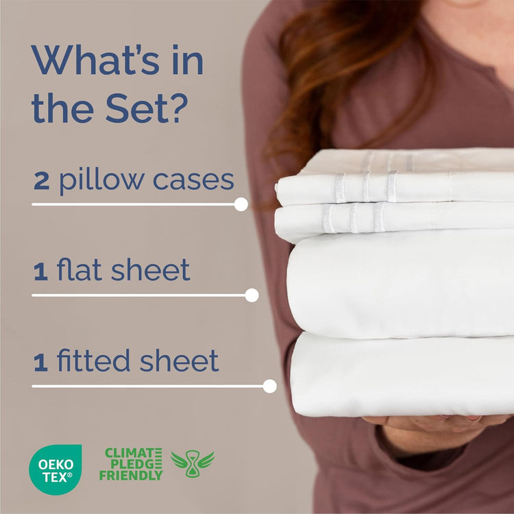 Queen Size 4 Piece Sheet Set - Comfy Breathable & Cooling Sheets - Hotel Luxury Bed Sheets for Women & Men - Deep Pockets, Easy-Fit, Extra Soft and Wrinkle Free Sheets - White Oeko-Tex Bed Sheet Set--Rambla Store