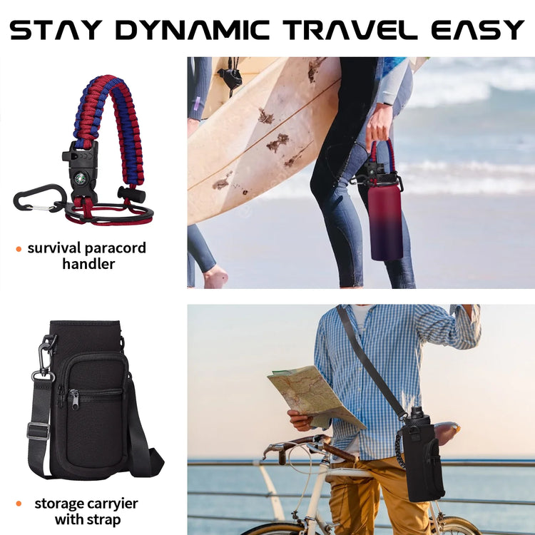 32 Oz Insulated Water Bottle with Straw - Spout Lids, Paracord Handle, Shoulder Carrier Bag, Stainless Steel Sport Water Bottle Metal Flask--Rambla Store