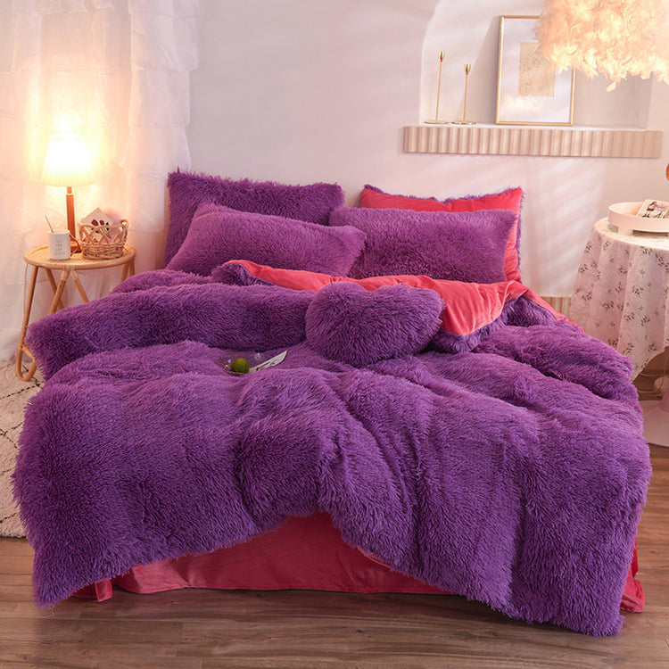 Luxury Thick Fleece Duvet Cover Queen King Winter Warm Bed Quilt Cover Pillowcase Fluffy Plush Shaggy Bedclothes Bedding Set Winter Body Keep Warm-0-Rambla Store