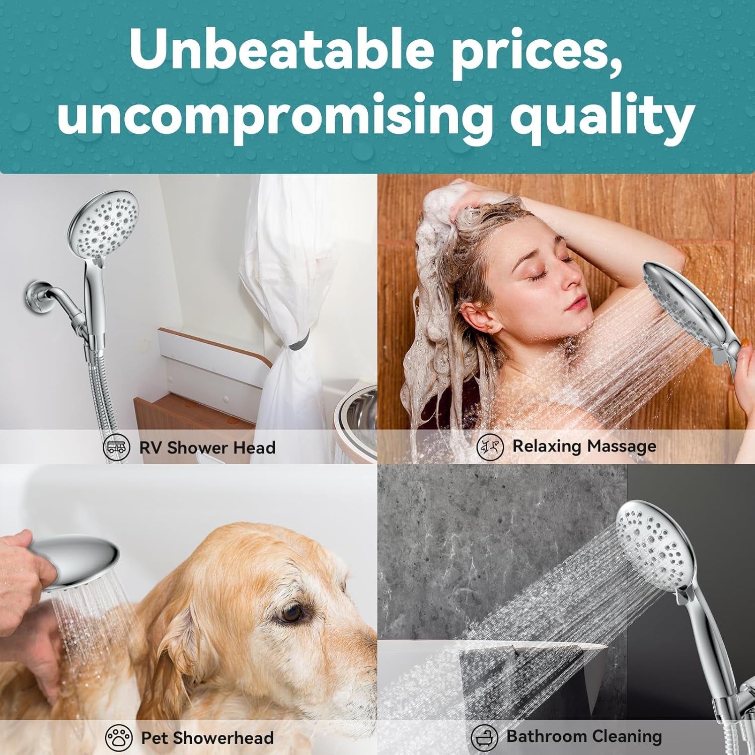 High Pressure Shower Head with Handheld,  6 Spray Settings Handheld Showerhead, 4.3" High Flow Rain Showerhead Set with 59" Stainless Steel Hose and Adjustable Bracket for Bathroom, Gym, Hotel--Rambla Store