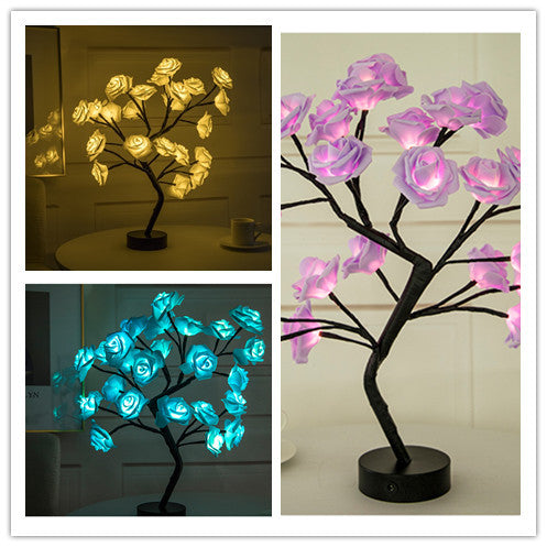 Rose Flower Lamp USB Battery Operated LED Table Lamp Bonsai Tree Night Lights Garland Bedroom Decoration Lights Home Decor-0-Rambla Store