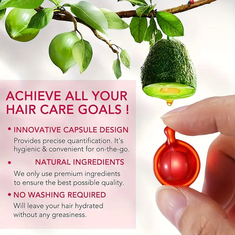 Nourishing Hair Serum with Avocado, Macadamia & Argan Oil Ultimate Hair Conditioner. NO RINSE. 40 Capsules.