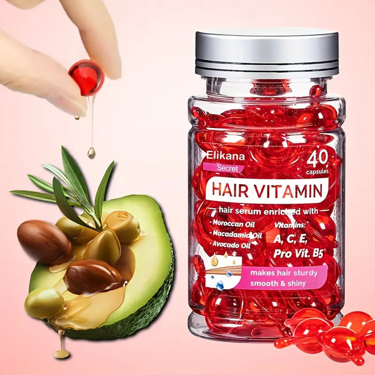 Nourishing Hair Serum with Avocado, Macadamia & Argan Oil Ultimate Hair Conditioner. NO RINSE. 40 Capsules.