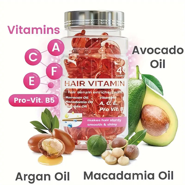 Nourishing Hair Serum with Avocado, Macadamia & Argan Oil Ultimate Hair Conditioner. NO RINSE. 40 Capsules.