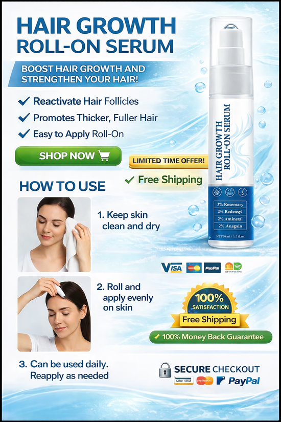 Hair Growth Serum Roll-On with 3% Rosemary, Redensyl & Aminexil - Thicker Fuller Hair Treatment 25ml (Pack of 3)