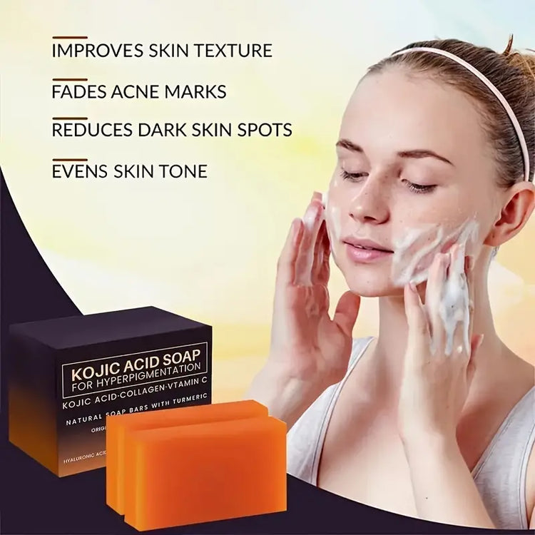 2 pcs Kojic Acid Soap With Vitamin C, Retinol, Collagen, Turmeric, Hyaluronic Acid, Vitamin E, Shea Butter And Olive Oil, Deep Cleansing Moisturizing And Rejuvenating Skin--Rambla Store