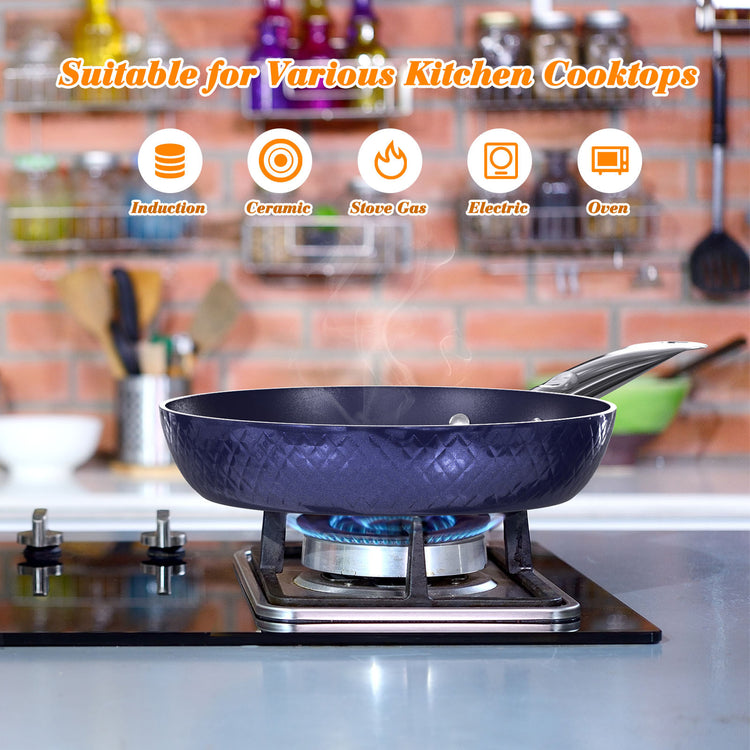 Frying Pan Sets Non Stick 3Pieces Blue 3D Diamond Cookware-5-Rambla Store