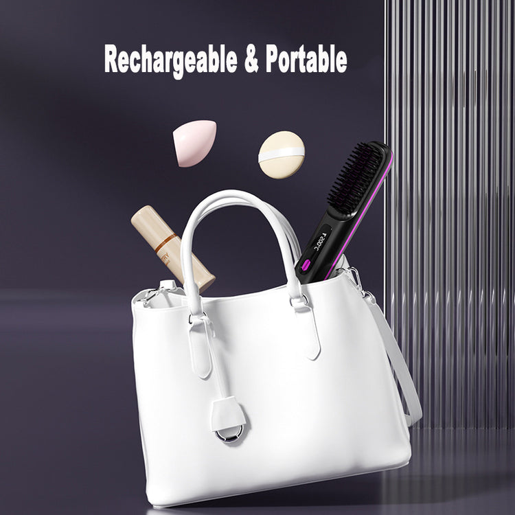2 In 1 Straight Hair Comb Wireless Hair Straightener Brush Hair Fast Heating Portable Hot Curler USB Charging-0-Rambla Store