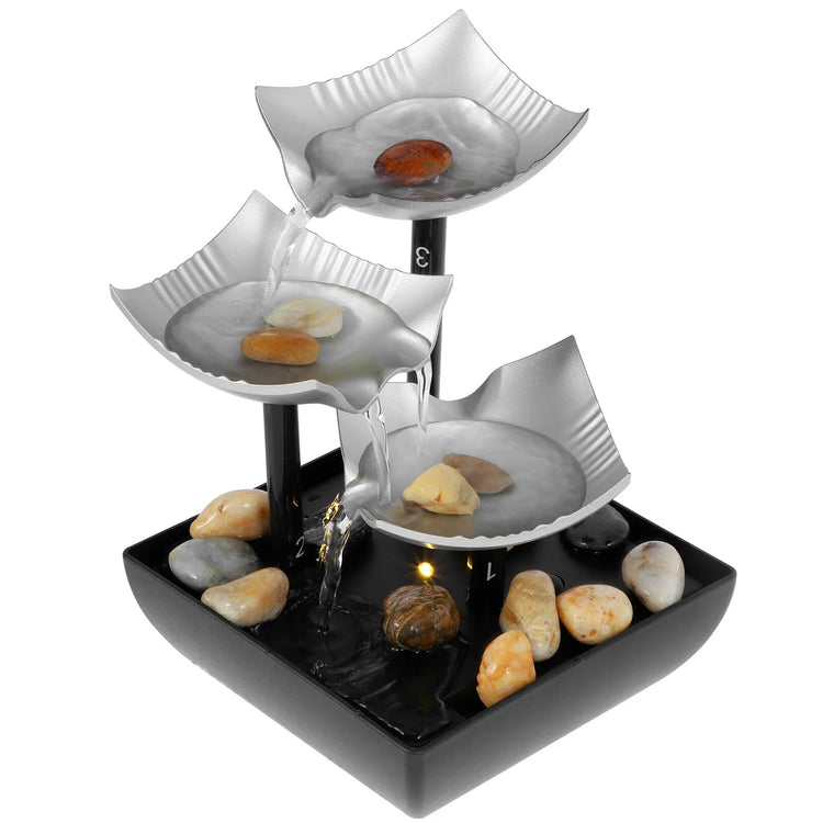 Water Fountain,Tabletop Fountain with Light and Pebble Meditation,Small Waterfall Fountain USB Powered Sound Relaxation Fountain Ornament for Table Office Home--Rambla Store