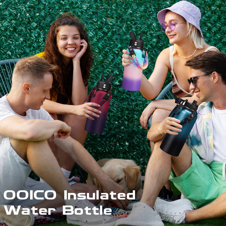 32 Oz Insulated Water Bottle with Straw - Spout Lids, Paracord Handle, Shoulder Carrier Bag, Stainless Steel Sport Water Bottle Metal Flask--Rambla Store