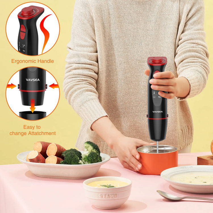 5-in-1 Immersion Hand Blender, 1000W Multi-Function Stick Blender with Stainless Steel Blades, Chopper, 600ml Beaker, and 12-Speed Milk Frother for Baby Food, Smoothies, and Purees--Rambla Store