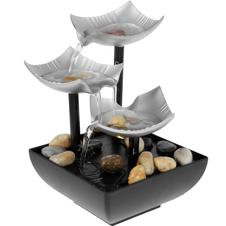 Water Fountain,Tabletop Fountain with Light and Pebble Meditation,Small Waterfall Fountain USB Powered Sound Relaxation Fountain Ornament for Table Office Home--Rambla Store