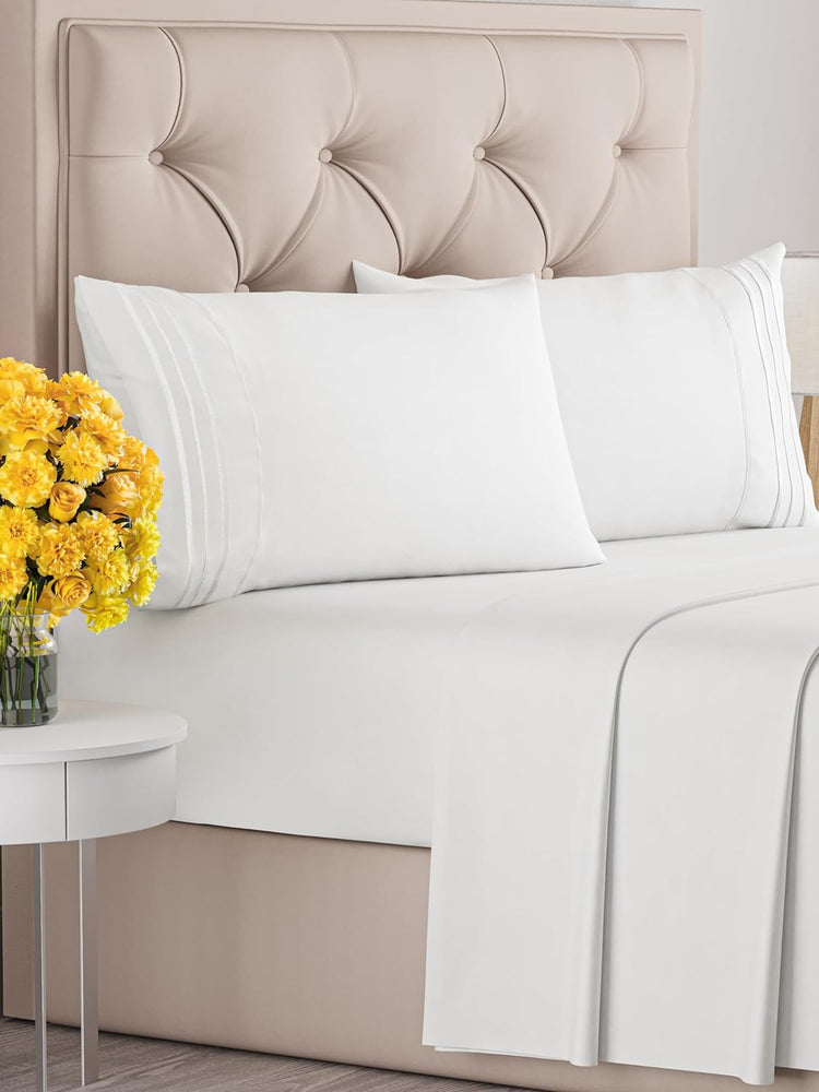 Queen Size 4 Piece Sheet Set - Comfy Breathable & Cooling Sheets - Hotel Luxury Bed Sheets for Women & Men - Deep Pockets, Easy-Fit, Extra Soft and Wrinkle Free Sheets - White Oeko-Tex Bed Sheet Set--Rambla Store