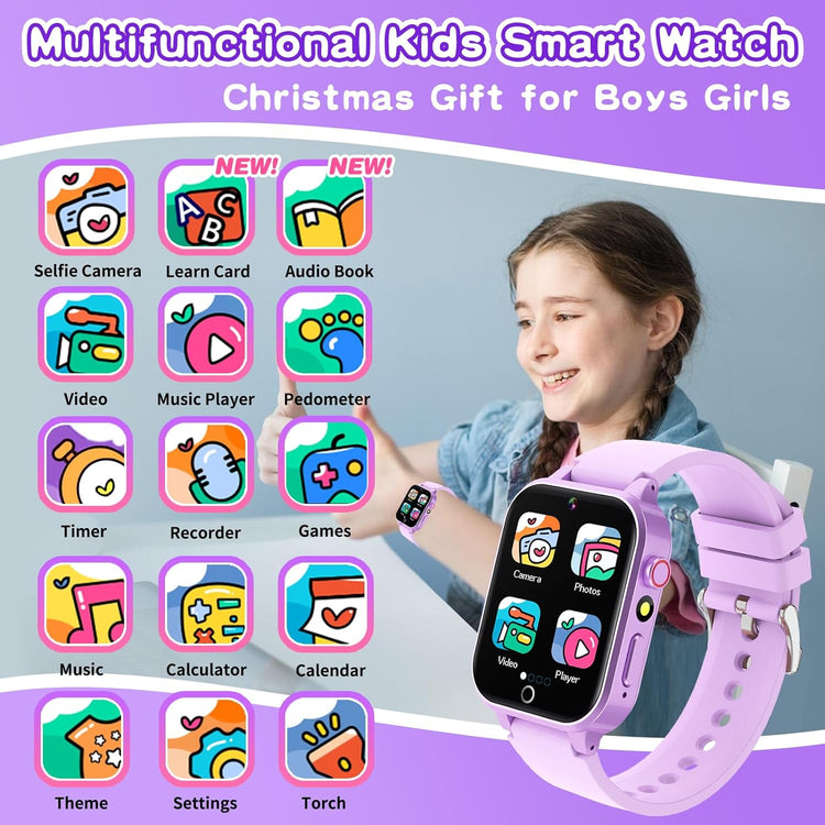 Kids Smart Watches Girls Age 5-12, 26 Games High-Resolution Touchscreen Kids Watch with Video Camera Music Player Pedometer Flashlight 12/24 Hr Educational Toys Birthday Gifts for Girls Ages 6 7 8--Rambla Store