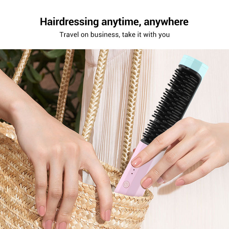 Straightening Comb Rechargeable Hair Wireless Straightener Curler Curling Straighten Dual-purpose Travel Portable USB Charging-0-Rambla Store