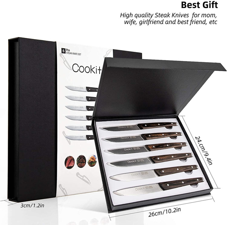 6Pcs Steak Knife Set Serrated Stainless Steel Utility with Wooden Handle for Home Dining Restaurant-5-Rambla Store