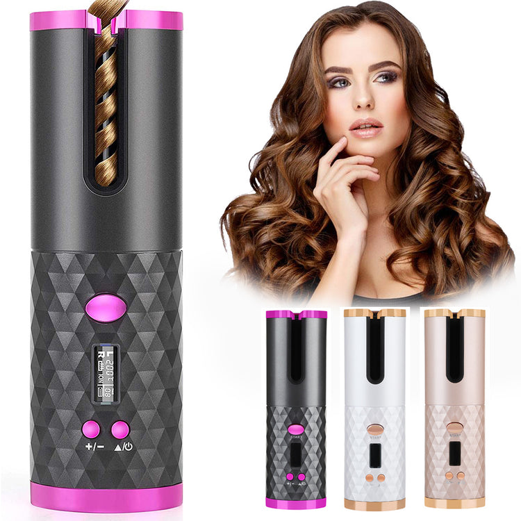 Rechargeable Automatic Hair Curler Women Portable Hair Curling Iron LCD Display Ceramic Curly Rotating Curling Wave Styer-0-Rambla Store