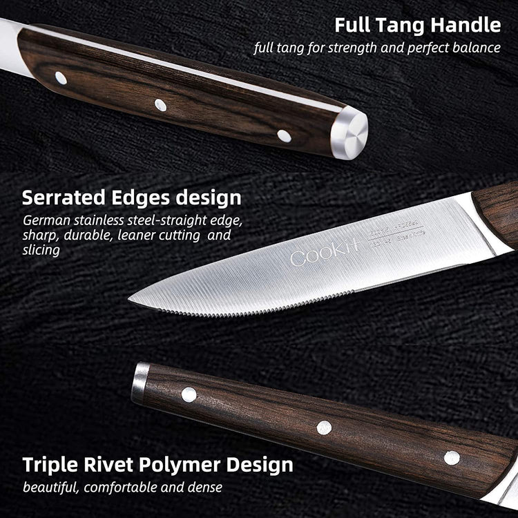 6Pcs Steak Knife Set Serrated Stainless Steel Utility with Wooden Handle for Home Dining Restaurant-5-Rambla Store