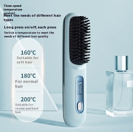 2 In 1 Straight Hair Comb Wireless Hair Straightener Brush Hair Fast Heating Portable Hot Curler USB Charging-0-Rambla Store