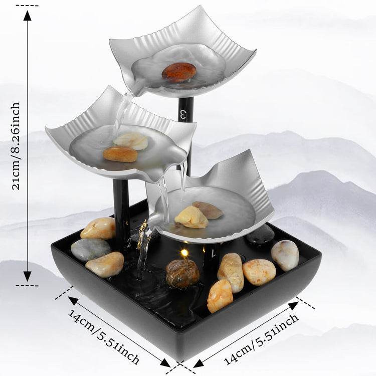Water Fountain,Tabletop Fountain with Light and Pebble Meditation,Small Waterfall Fountain USB Powered Sound Relaxation Fountain Ornament for Table Office Home--Rambla Store
