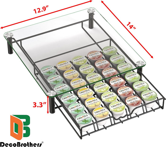 Crystal Tempered Glass K-Cup Holder Drawer for 30 Coffee Pods Storage, Black.