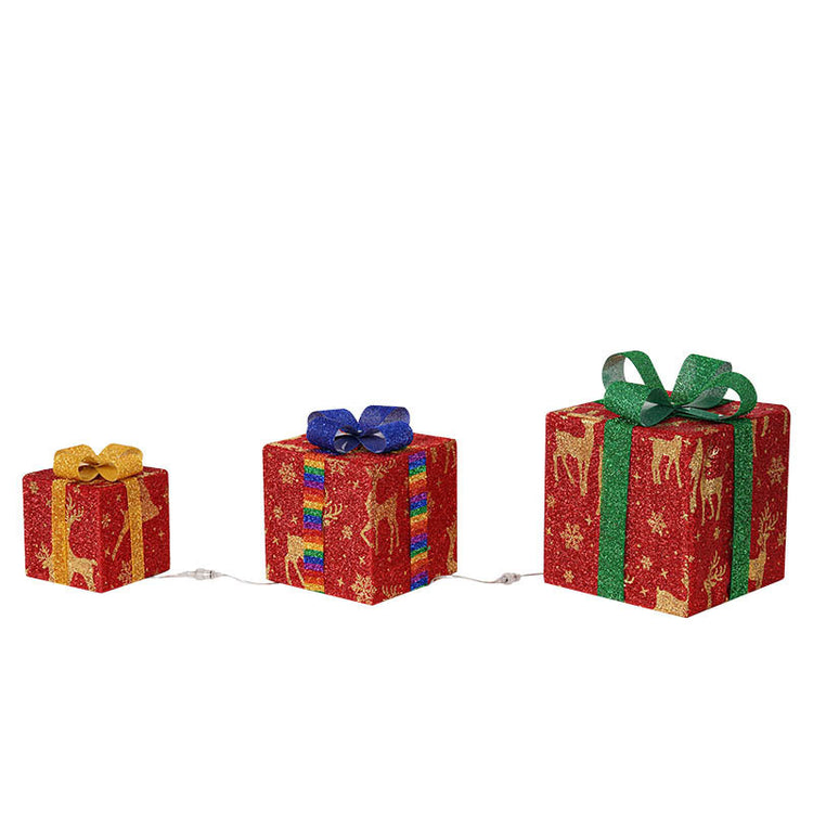Lighted Up Outdoor Christmas Decorations Luminous Christmas Gift Box With Bow For Holiday Christmas Tree Home Yard Decor-0-Rambla Store