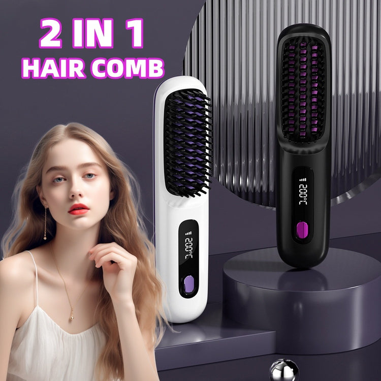 2 In 1 Straight Hair Comb Wireless Hair Straightener Brush Hair Fast Heating Portable Hot Curler USB Charging-0-Rambla Store