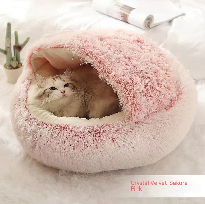 2 In 1 Dog And Cat Bed Pet Winter Bed Round Plush Warm Bed House Soft Long Plush Pets Bed-0-Rambla Store