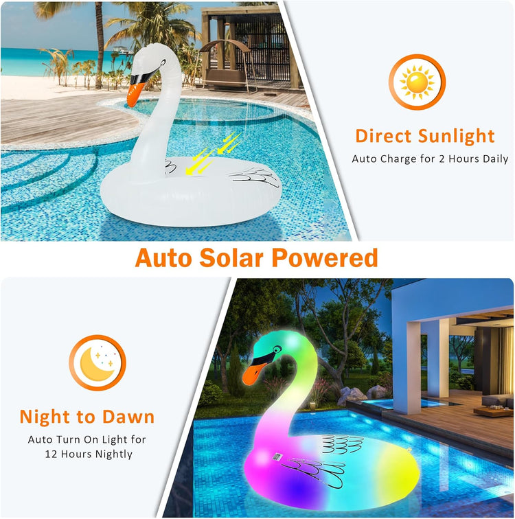 Floating Pool Lights,Solar Inflatable Swan Pool Floats with 3 Modes,Waterproof Glow in the Dark Inflatable Solar Powered Swan Pool Lights for Swimming Pool,Party,Garden,Patio,Outdoor Decor.--Rambla Store