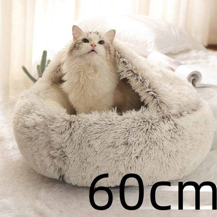 2 In 1 Dog And Cat Bed Pet Winter Bed Round Plush Warm Bed House Soft Long Plush Pets Bed-0-Rambla Store