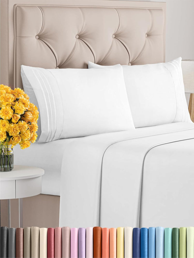 Queen Size 4 Piece Sheet Set - Comfy Breathable & Cooling Sheets - Hotel Luxury Bed Sheets for Women & Men - Deep Pockets, Easy-Fit, Extra Soft and Wrinkle Free Sheets - White Oeko-Tex Bed Sheet Set--Rambla Store