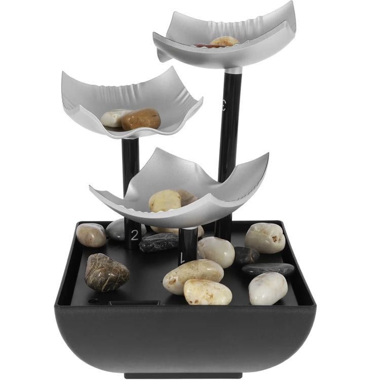 Water Fountain,Tabletop Fountain with Light and Pebble Meditation,Small Waterfall Fountain USB Powered Sound Relaxation Fountain Ornament for Table Office Home--Rambla Store