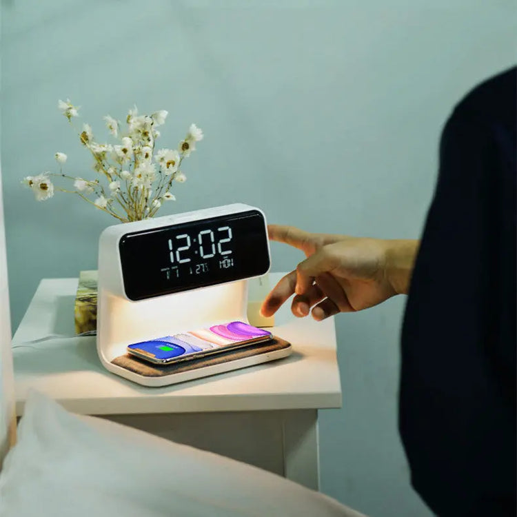 Creative 3 In 1 Bedside Lamp Wireless Charging LCD Screen Alarm Clock Wireless Phone Charger-0-Rambla Store