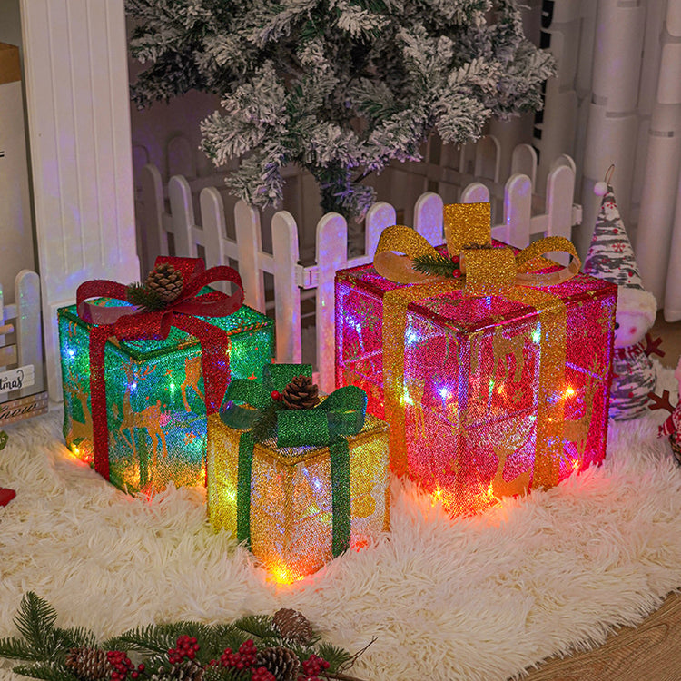 Lighted Up Outdoor Christmas Decorations Luminous Christmas Gift Box With Bow For Holiday Christmas Tree Home Yard Decor-0-Rambla Store