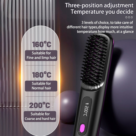 2 In 1 Straight Hair Comb Wireless Hair Straightener Brush Hair Fast Heating Portable Hot Curler USB Charging-0-Rambla Store