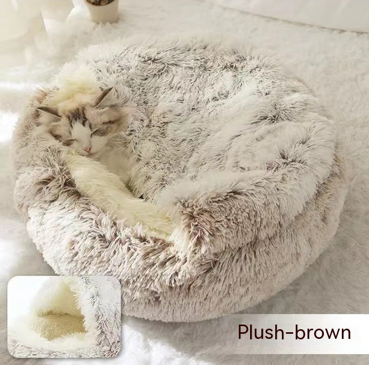 2 In 1 Dog And Cat Bed Pet Winter Bed Round Plush Warm Bed House Soft Long Plush Pets Bed-0-Rambla Store