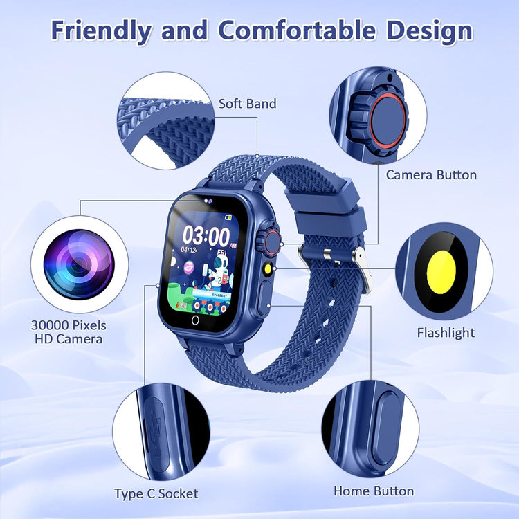Kids Smart Watch Gift for Girls Age 5-12, 32 Games HD Touch Screen Watches with Video Camera Music Player Pedometer Flashlight 12/24 Hr Educational Toys for Ages 4-12 Years Old--Rambla Store