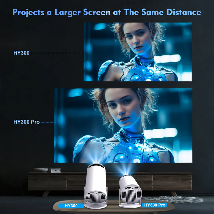Projector Android 11 4K 1280*720P HY300 Dual Wifi 260ANSI 180°Flexible BT5.0 Cinema Outdoor Portable Projetor HY300 Pro--Rambla Store
