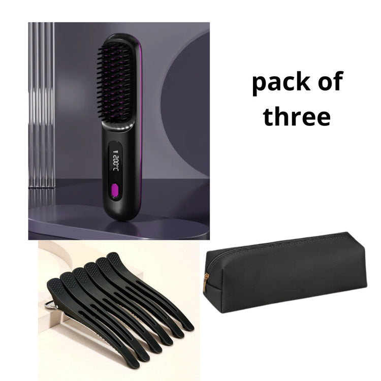 2 In 1 Straight Hair Comb Wireless Hair Straightener Brush Hair Fast Heating Portable Hot Curler USB Charging-0-Rambla Store