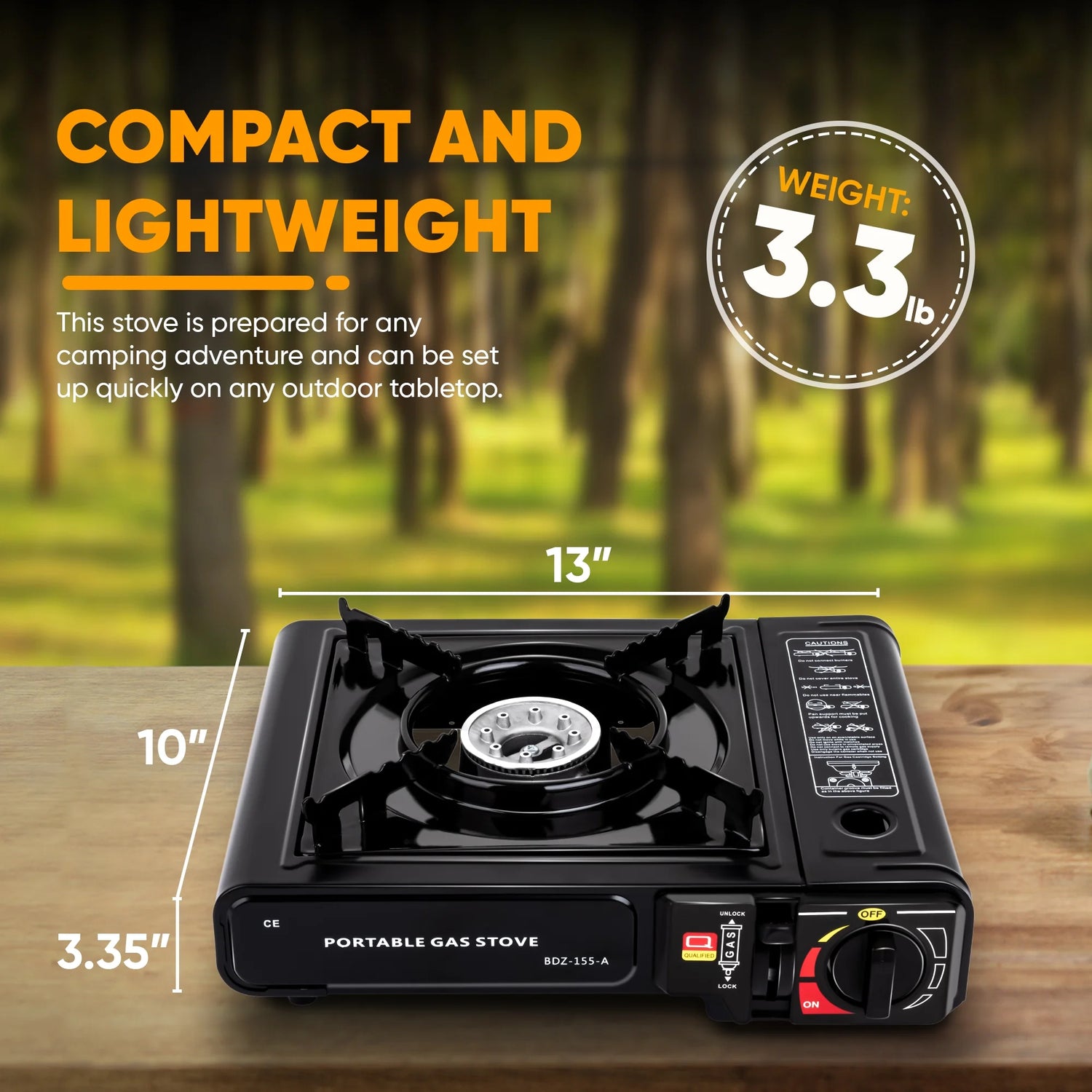 Portable Butane Camping Gas Stove, 9,800 BTU, 3KW Power for Outdoor Cooking