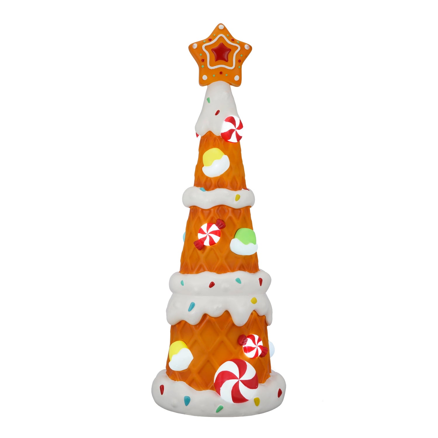 36-Inch Light-Up Tan Gingerbread Waffle Tree Christmas Decoration