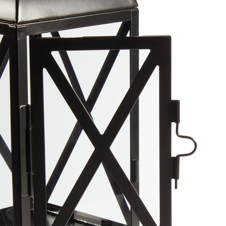 12-Inch Medium Decorative Black Metal Pillar Candle Holder Lantern