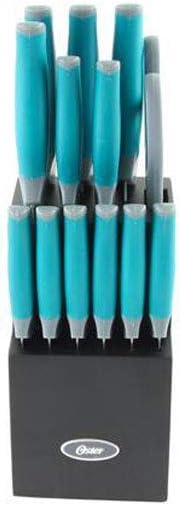 Lindbergh 14 Piece Stainless Steel Cutlery Set Black Block, Teal Handles,Teal/Black